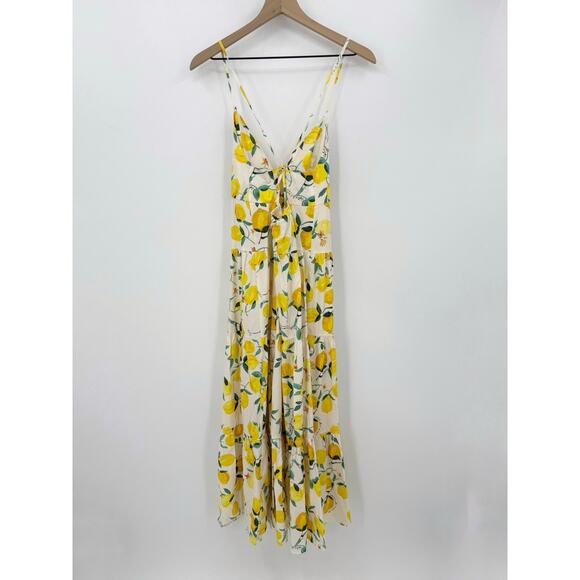 H&M Tiered Maxi Dress XS Womens Lemon Print Strappy Sundress Summer Resort Fruit - Picture 3 of 8